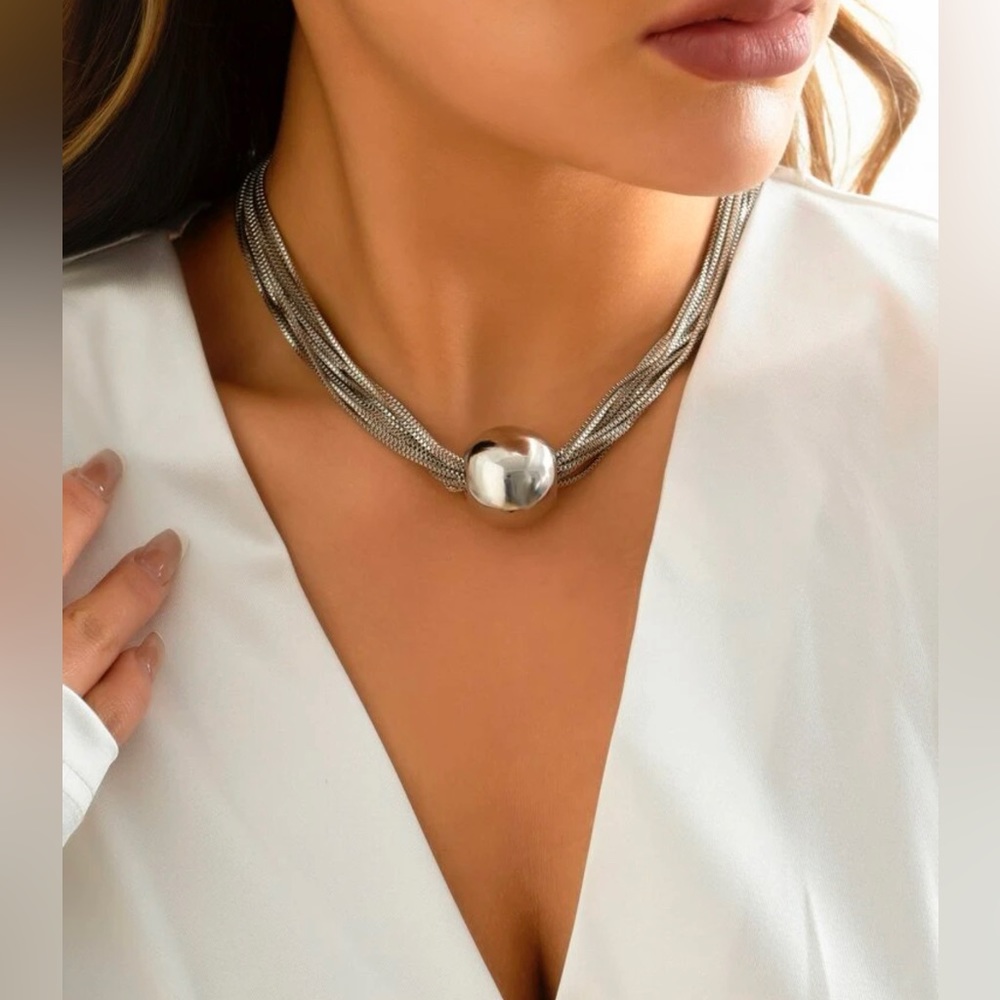 ❀ Elegant Career Casual Chunky Silver Ball Necklace Chain
